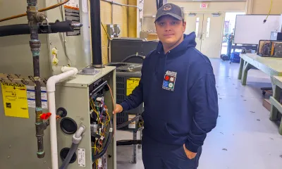 HVAC student Bryan Stevens in the HVAC lab.