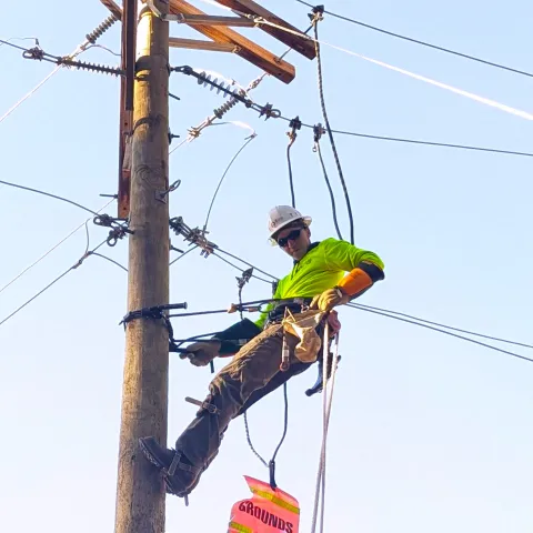 Electric Lineman student on pole