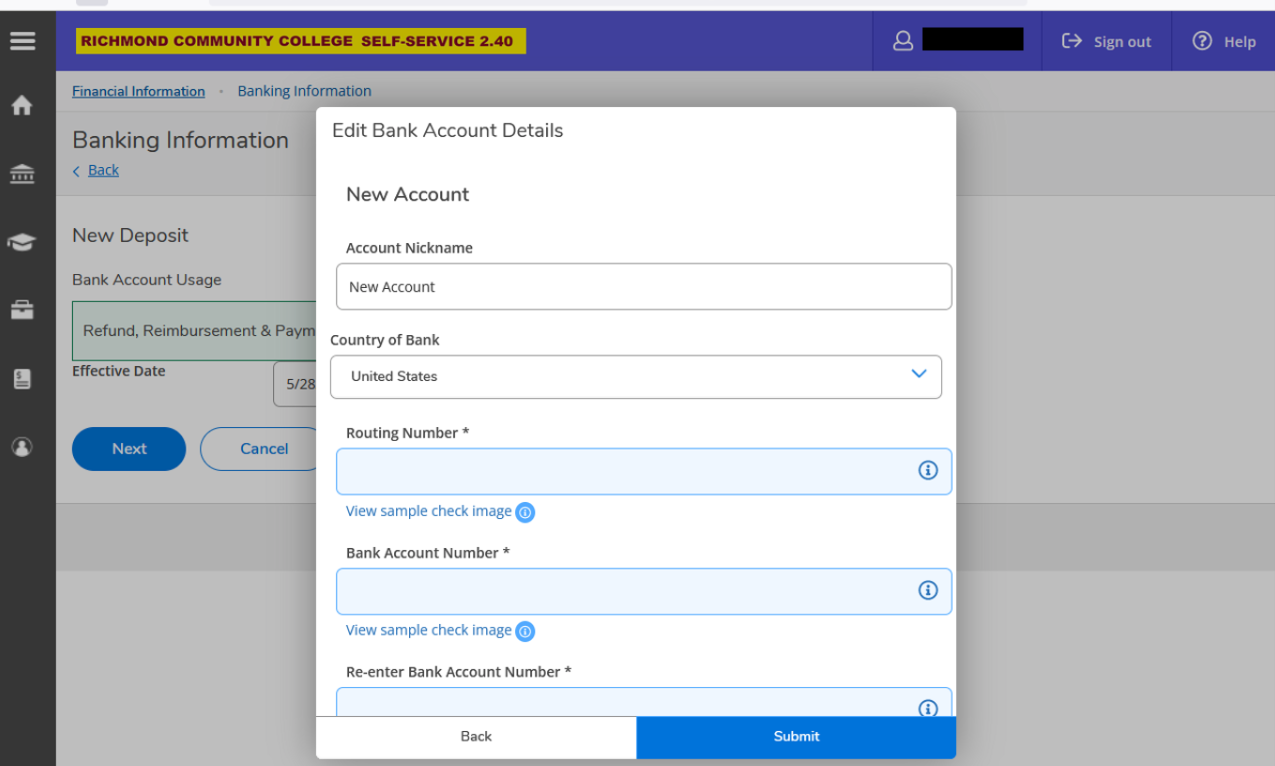 Fill out Banking Information